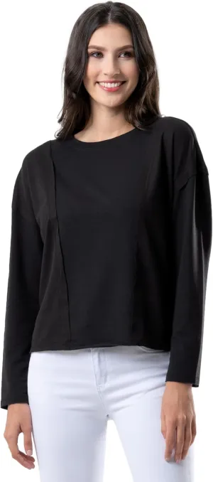 Lee Women's Crew Neck Cropped Waffle Knit Pullover Top