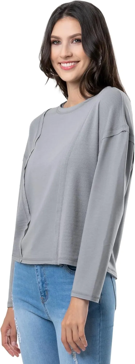 Lee Women's Crew Neck Cropped Waffle Knit Pullover Top
