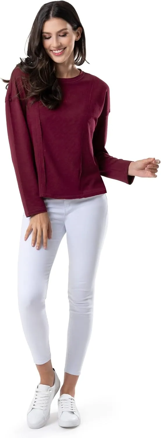 Lee Women's Crew Neck Cropped Waffle Knit Pullover Top
