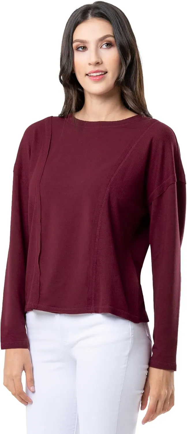 Lee Women's Crew Neck Cropped Waffle Knit Pullover Top