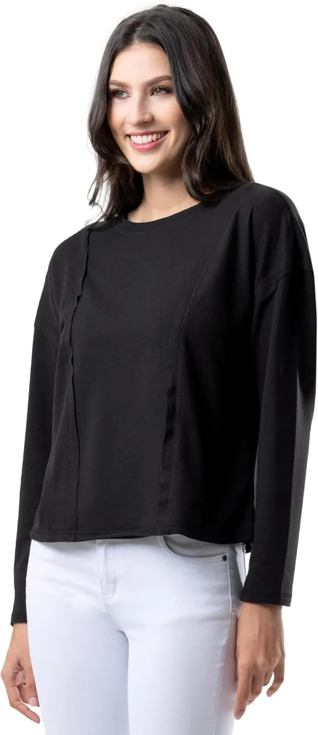 Lee Women's Crew Neck Cropped Waffle Knit Pullover Top