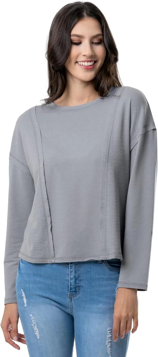 Lee Women's Crew Neck Cropped Waffle Knit Pullover Top
