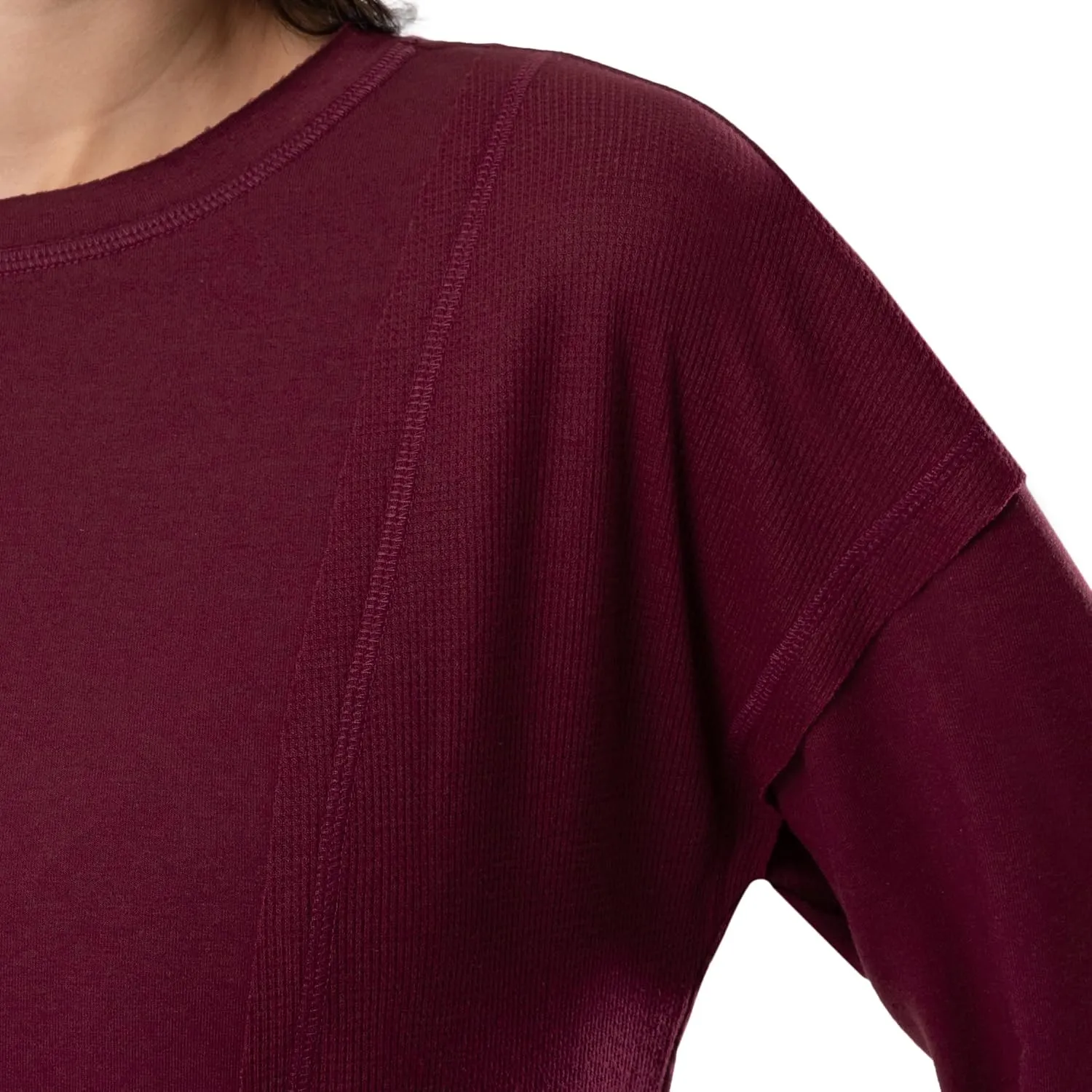 Lee Women's Crew Neck Cropped Waffle Knit Pullover Top