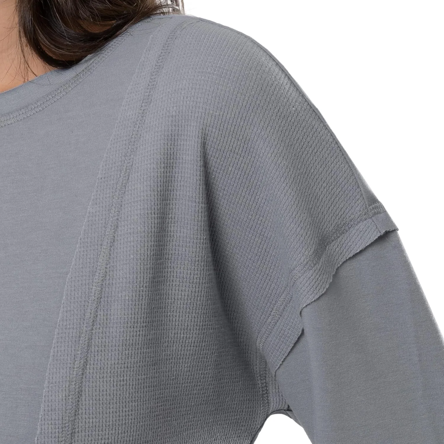 Lee Women's Crew Neck Cropped Waffle Knit Pullover Top