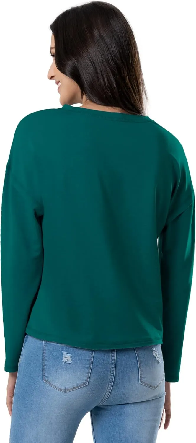 Lee Women's Crew Neck Cropped Waffle Knit Pullover Top
