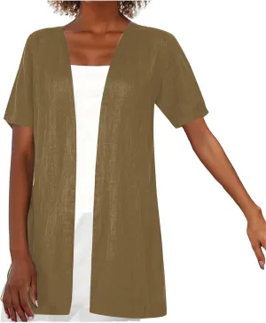 Lightweight Summer Short Sleeve Cardigan for Women Trendy Cotton Linen Kimono Cover Up Casual Loose Beach Cover Ups