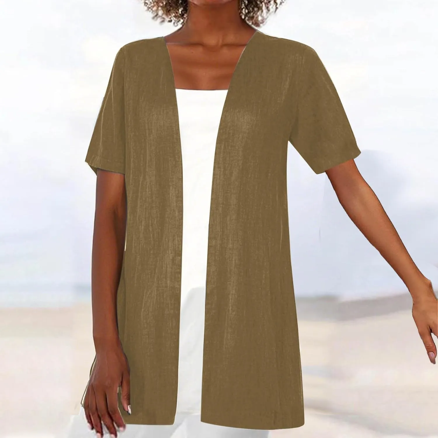 Lightweight Summer Short Sleeve Cardigan for Women Trendy Cotton Linen Kimono Cover Up Casual Loose Beach Cover Ups