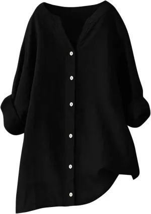 Linen Button Down Shirt Women Sleeve Collar Casual Women's Shirt Women's Shirt Women's Blouses Womens Clothing