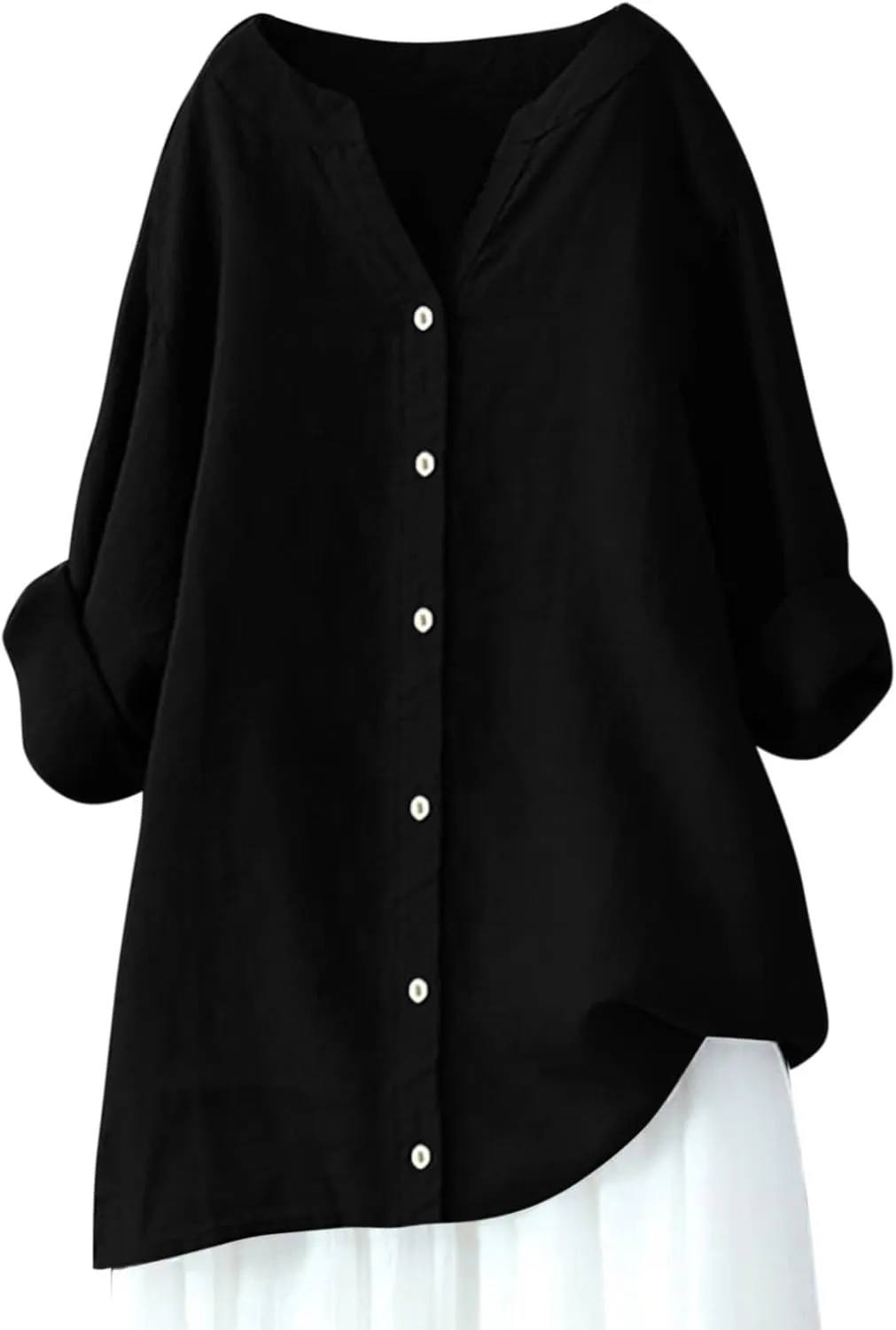 Linen Button Down Shirt Women Sleeve Collar Casual Women's Shirt Women's Shirt Women's Blouses Womens Clothing
