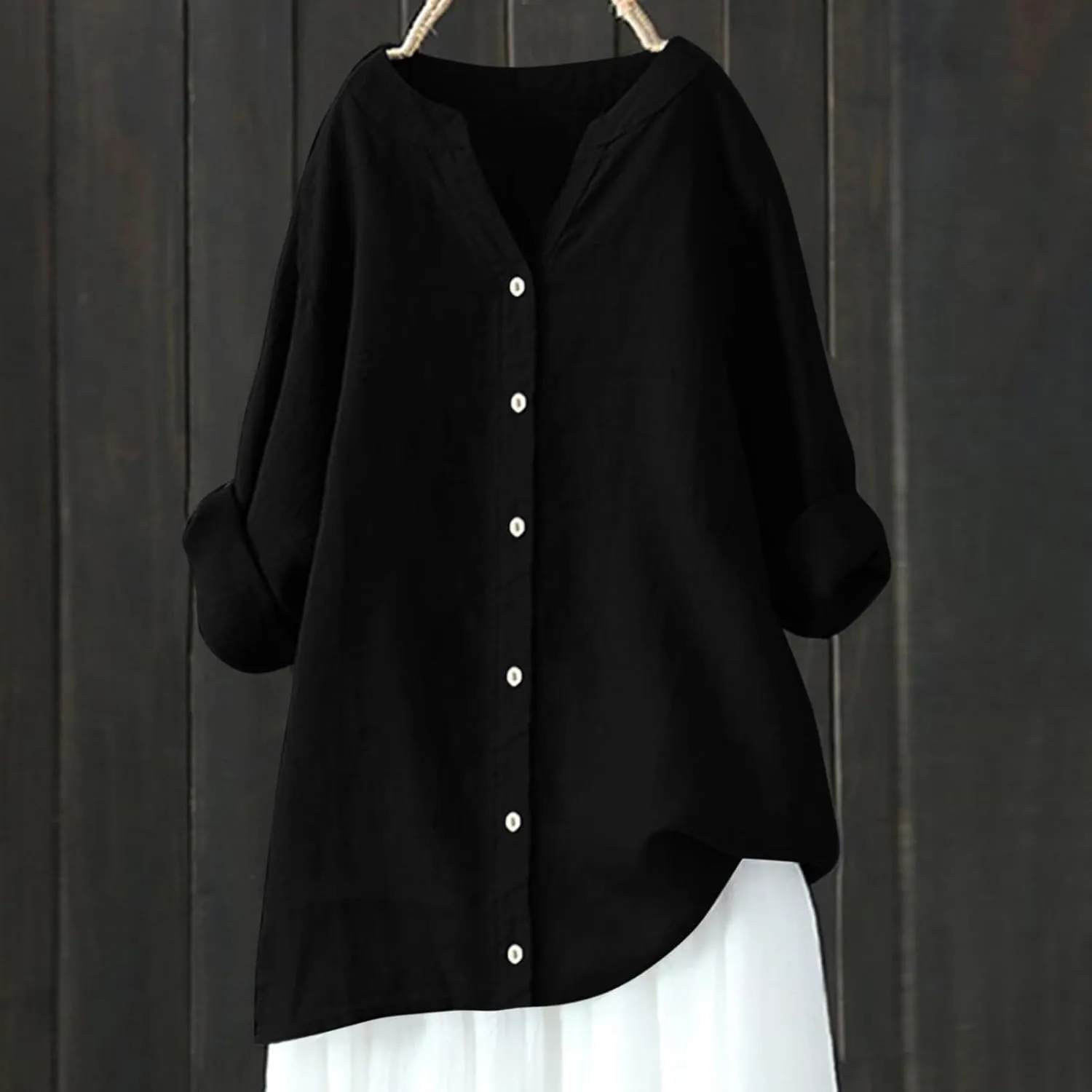Linen Button Down Shirt Women Sleeve Collar Casual Women's Shirt Women's Shirt Women's Blouses Womens Clothing