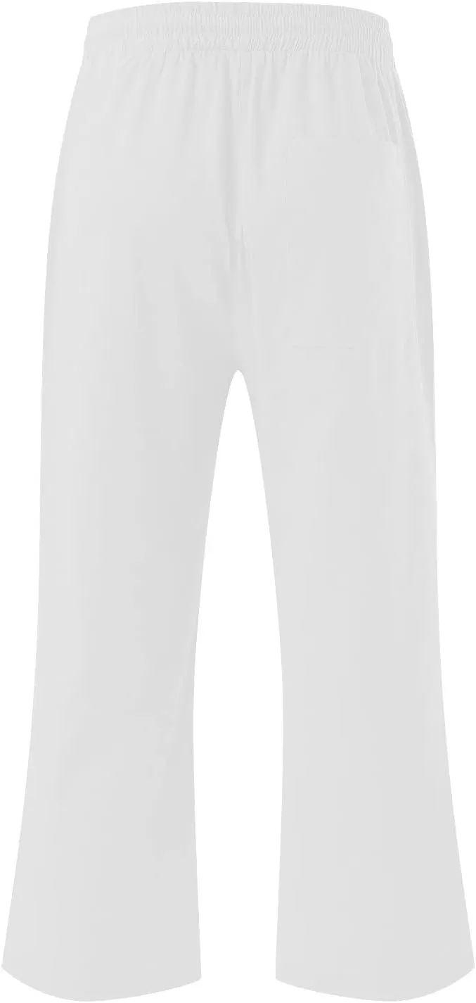 Linen Capri Pants for Women Summer Casual Capris Drawstring Waist Wide Leg Cropped Pant Plus Size Crop Trousers