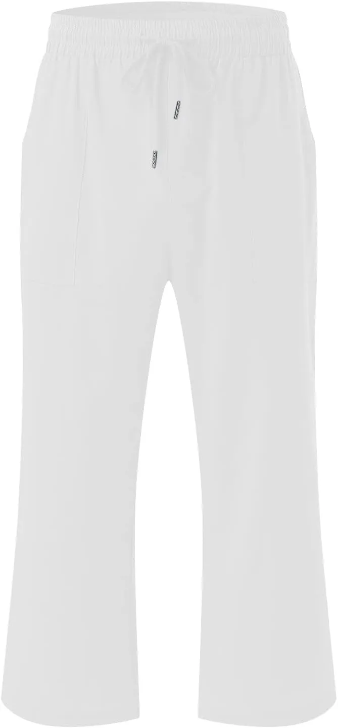 Linen Capri Pants for Women Summer Casual Capris Drawstring Waist Wide Leg Cropped Pant Plus Size Crop Trousers