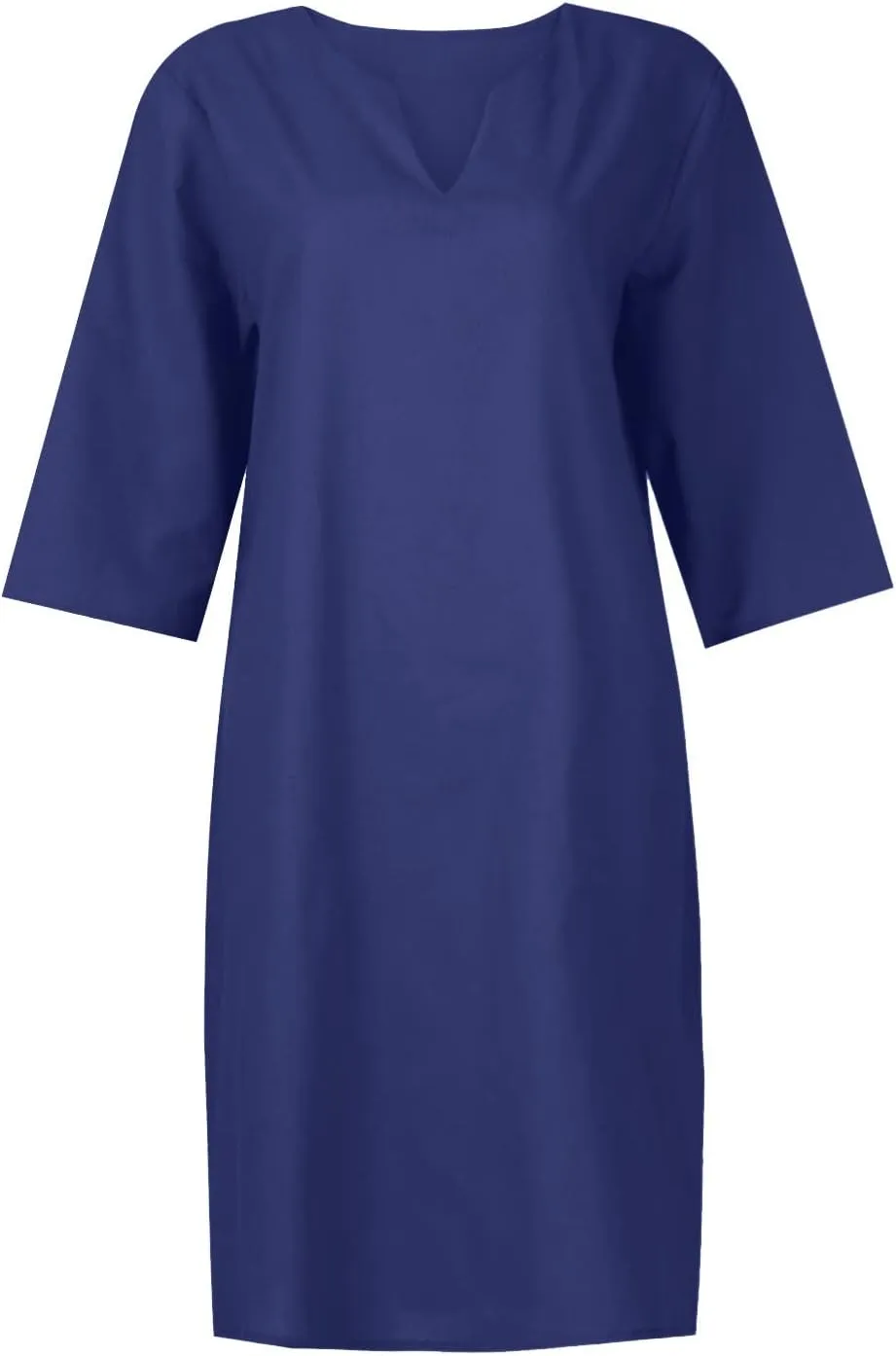 Linen Dresses for Women Casual Summer 3/4 Sleeve V Neck Knee Length Dress Loose Comfy T Shirt Dress Mumu Nightgown
