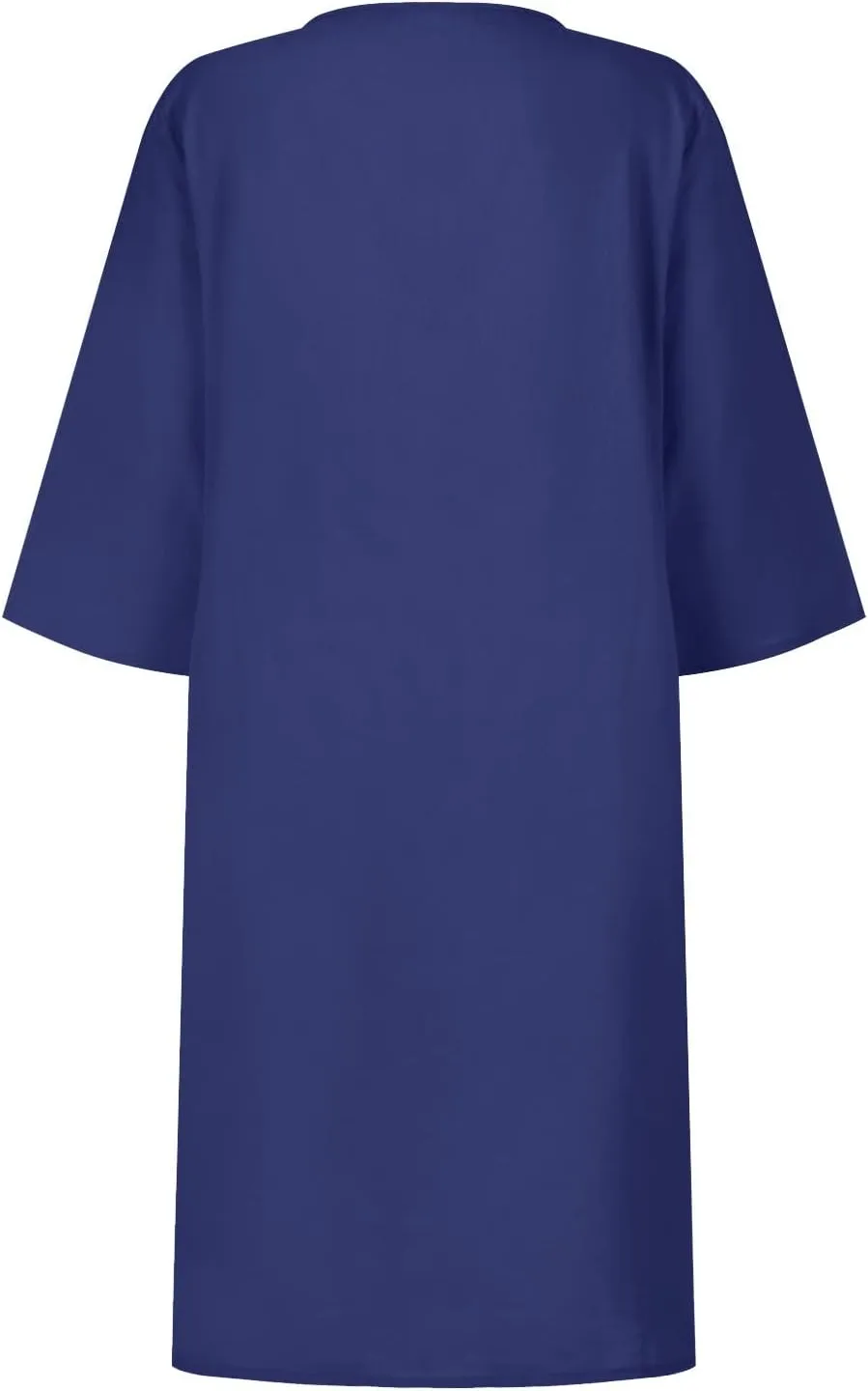 Linen Dresses for Women Casual Summer 3/4 Sleeve V Neck Knee Length Dress Loose Comfy T Shirt Dress Mumu Nightgown