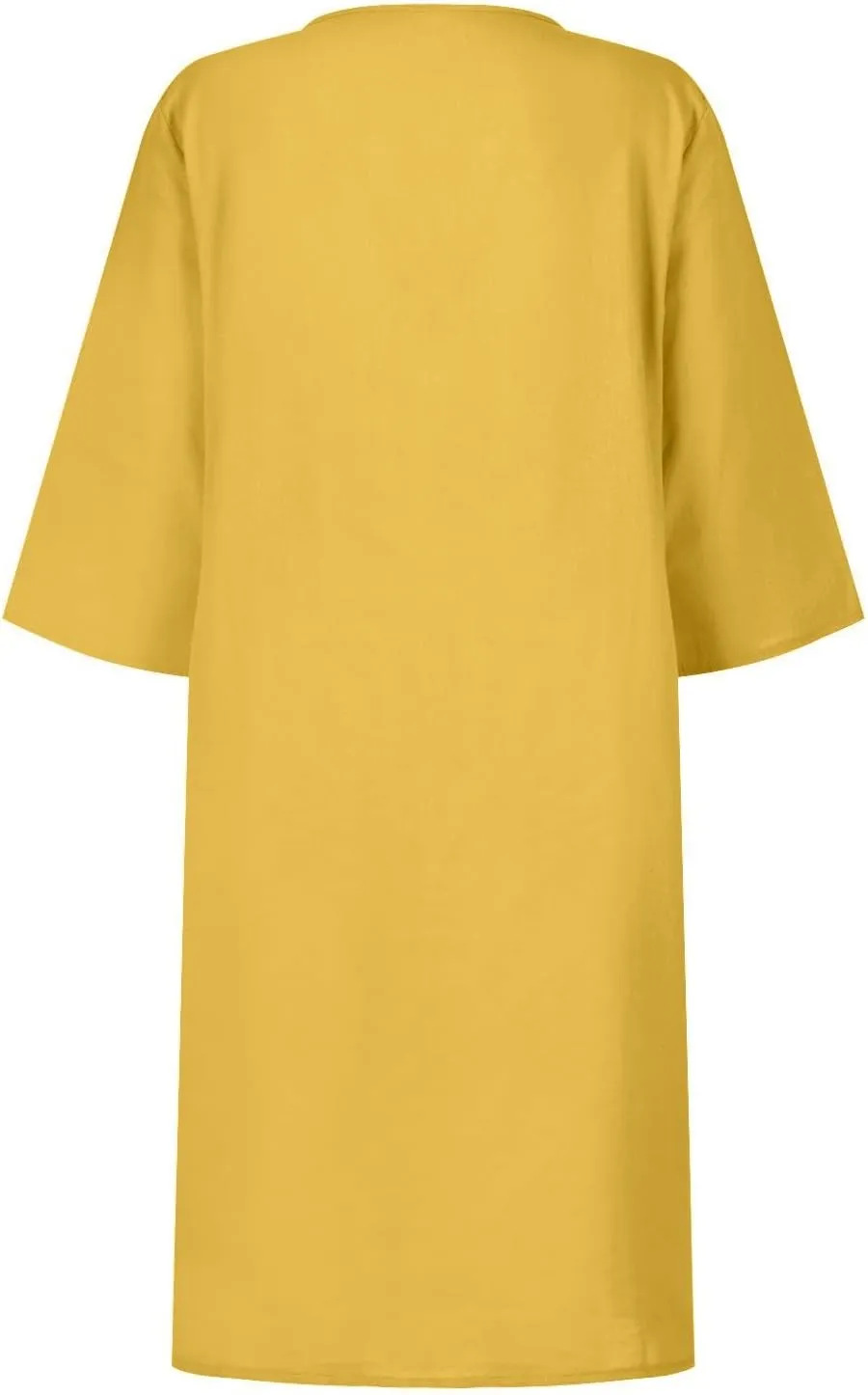 Linen Dresses for Women Casual Summer 3/4 Sleeve V Neck Knee Length Dress Loose Comfy T Shirt Dress Mumu Nightgown