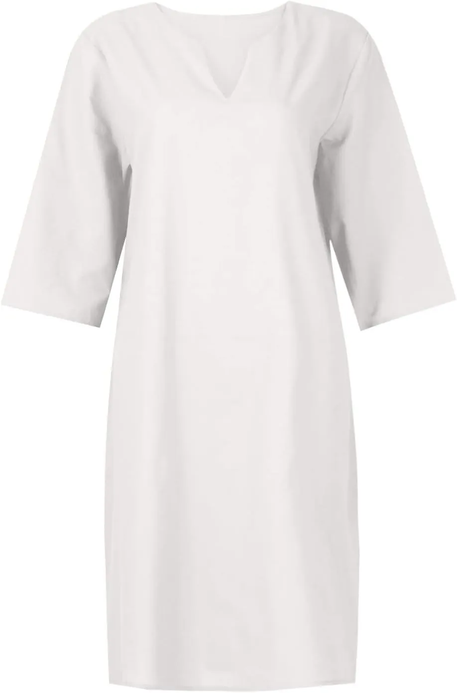 Linen Dresses for Women Casual Summer 3/4 Sleeve V Neck Knee Length Dress Loose Comfy T Shirt Dress Mumu Nightgown