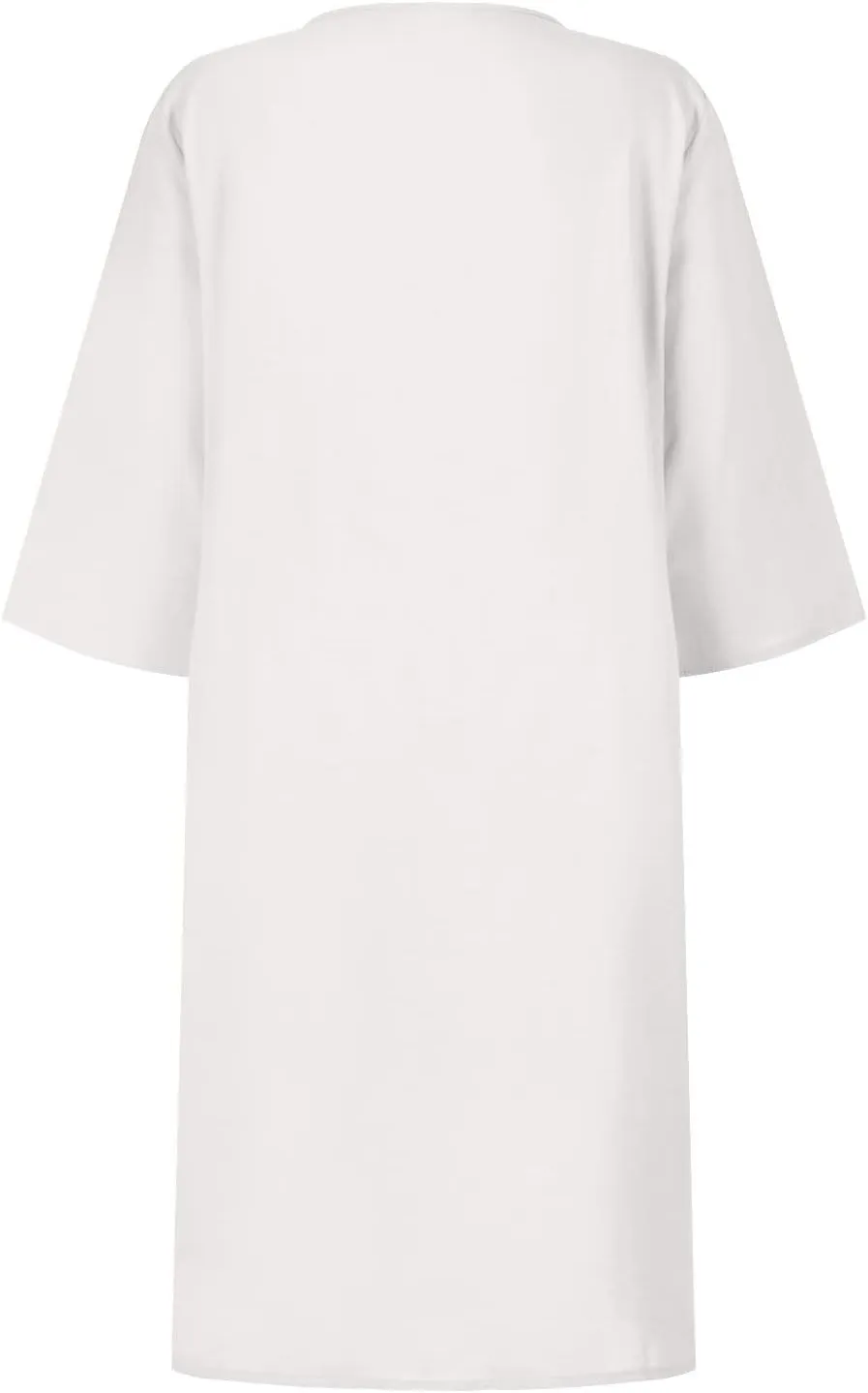 Linen Dresses for Women Casual Summer 3/4 Sleeve V Neck Knee Length Dress Loose Comfy T Shirt Dress Mumu Nightgown