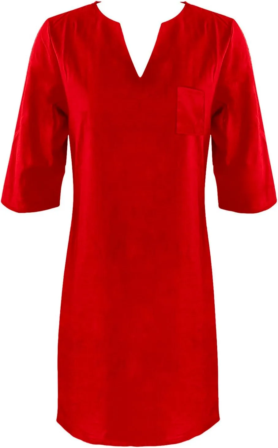 Linen T Shirts for Women Classy Spring Light V Neck Half Sleeve Drop Waist Sun Dress Bohemian Church Clothes for Ladies