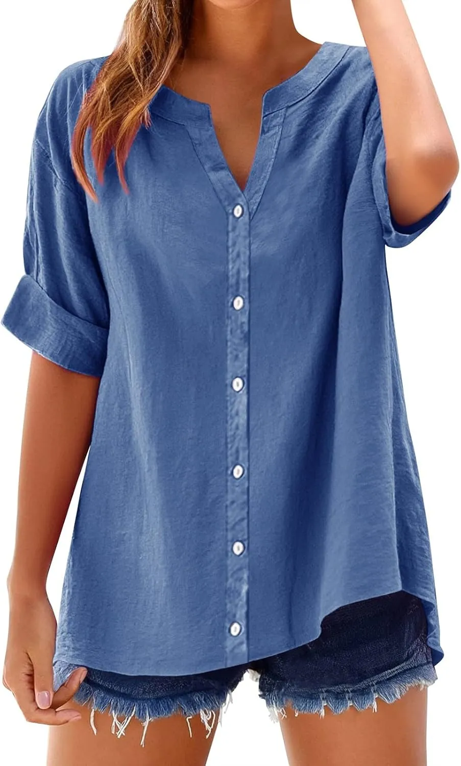 Long Sleeve Summer Shirt Color Sleeve Collar Casual Women's Shirt Women's Shirt Women Button Down Shirt Cotton Tops