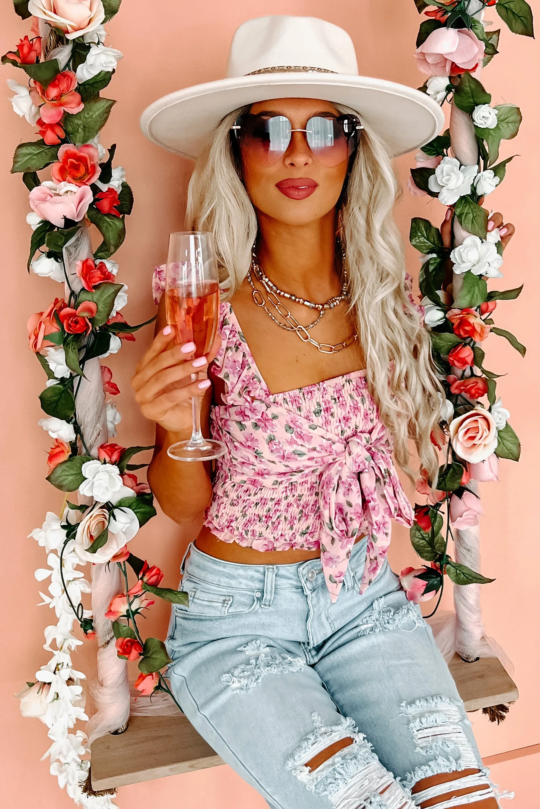 Looking Cute Floral Crop Top (Pink)