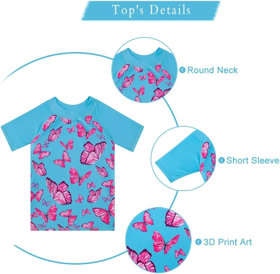 Lovekider Girls Swimsuits Two Piece Rash Guard Set Short Sleeve Bathing Suit Liner Swimwear with UPF 50  Sun Protection 3-12T