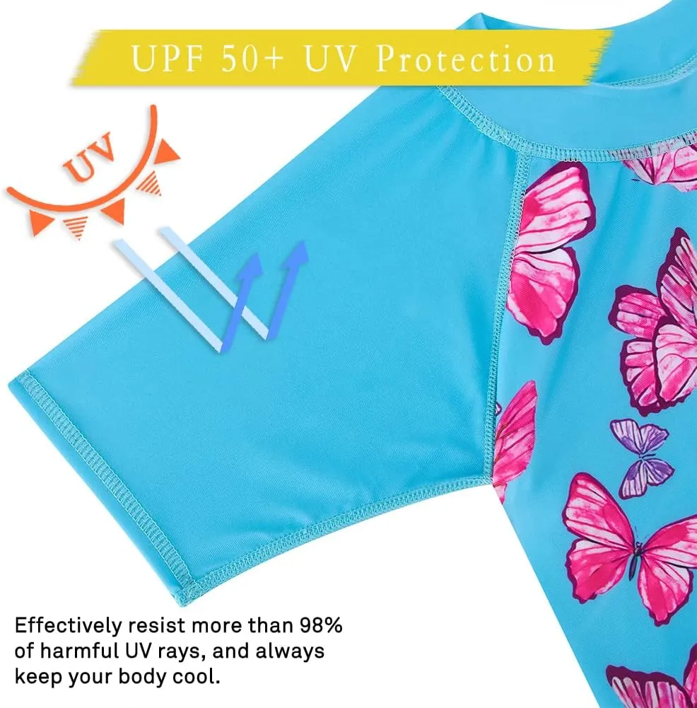 Lovekider Girls Swimsuits Two Piece Rash Guard Set Short Sleeve Bathing Suit Liner Swimwear with UPF 50  Sun Protection 3-12T
