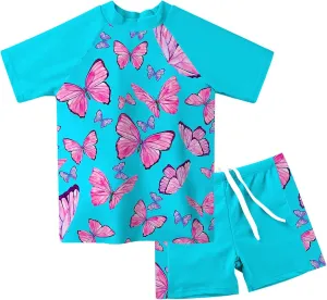 Lovekider Girls Swimsuits Two Piece Rash Guard Set Short Sleeve Bathing Suit Liner Swimwear with UPF 50  Sun Protection 3-12T