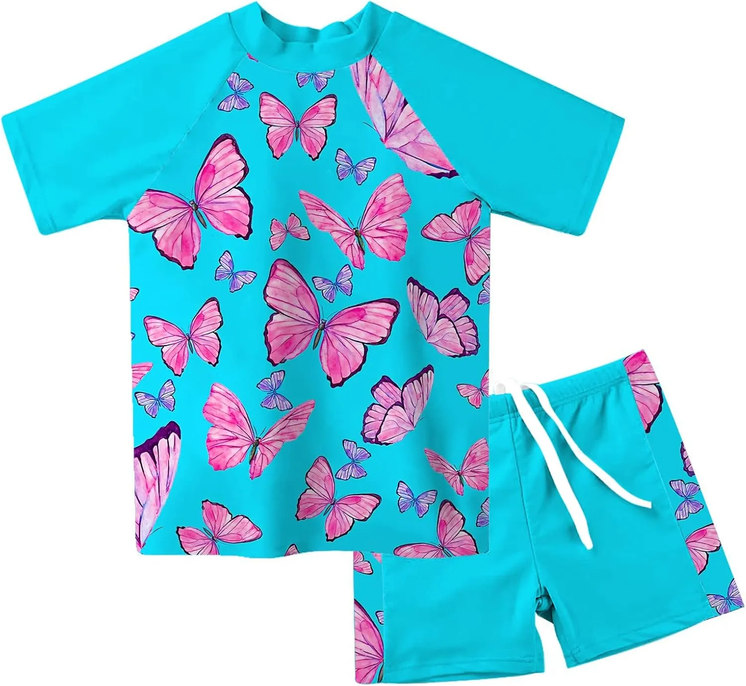Lovekider Girls Swimsuits Two Piece Rash Guard Set Short Sleeve Bathing Suit Liner Swimwear with UPF 50  Sun Protection 3-12T