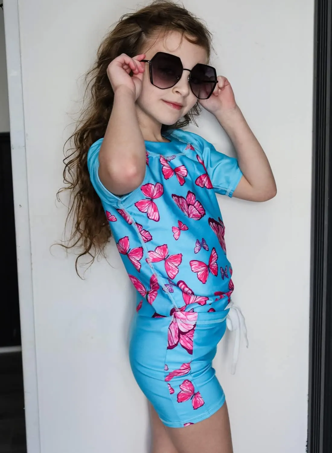 Lovekider Girls Swimsuits Two Piece Rash Guard Set Short Sleeve Bathing Suit Liner Swimwear with UPF 50  Sun Protection 3-12T