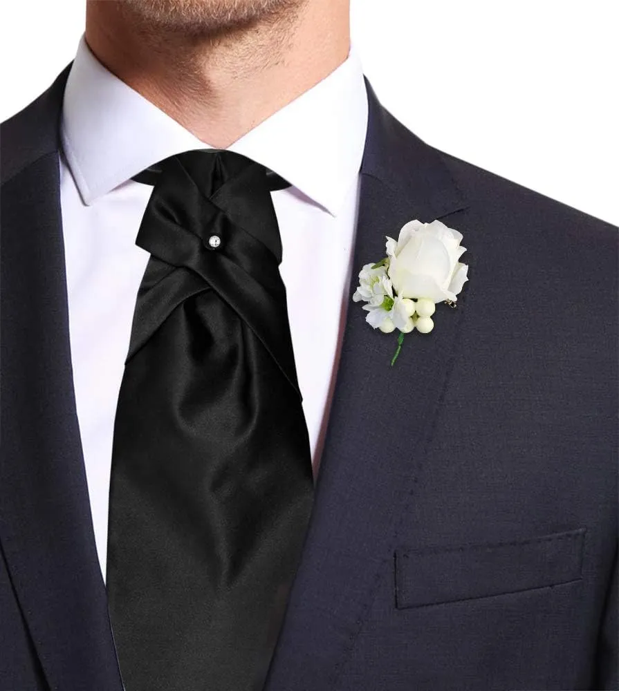 Made in Italy Men's Solid Wedding Cravat Ascot Tie PreTied, Adjustable