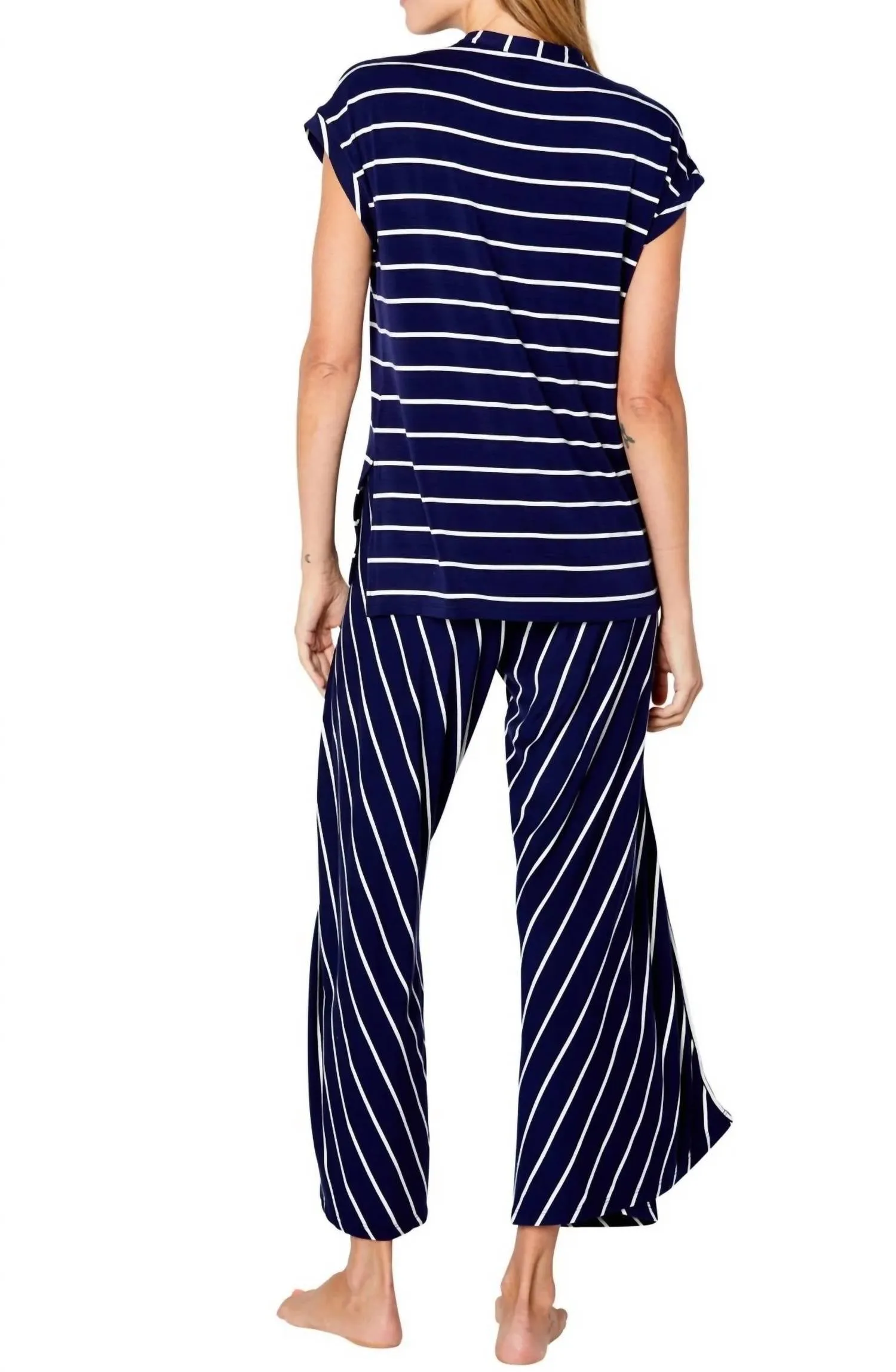 Marina Drop Shoulder Loungewear Set in Navy Stripes