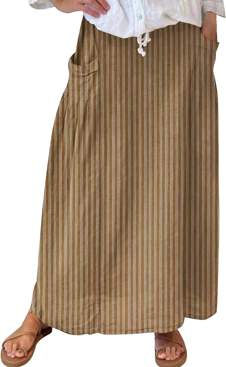 Maxi Skirts for Women Floral Print Elastic Waist Bohemian Hippie Long Skirt Vintage Boho Beach Skirts with Pockets