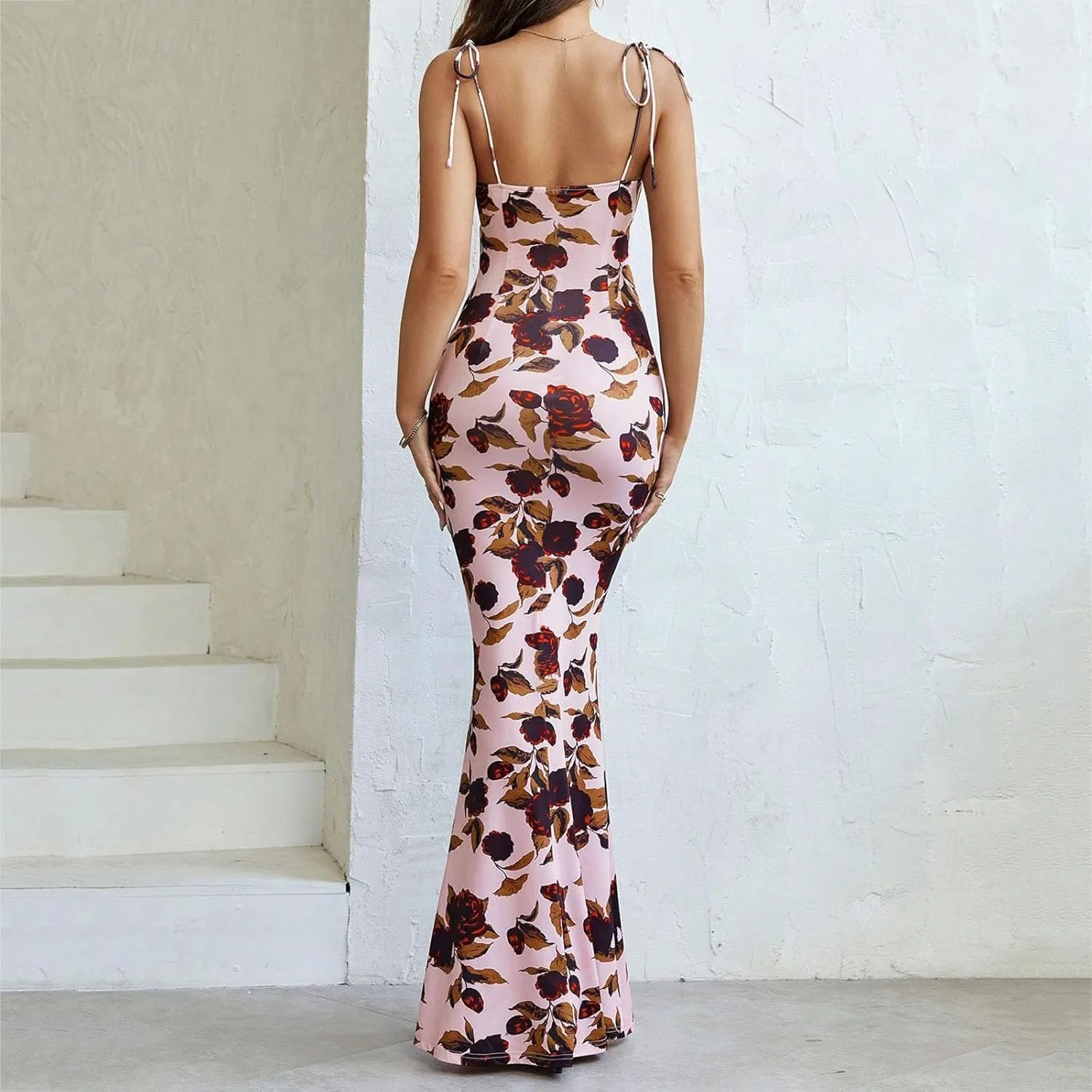 MCILLO Women's Sexy Summer Floral Bodycon Maxi Dress 2024 Spaghetti Strap Sleeveless Boho Long Dresses