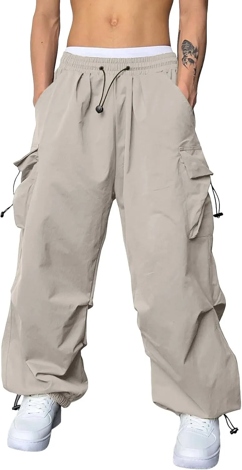 Men Cargo Joggers Pants Parachute Pants Lounge Drawstring Relaxed Fit Hip Hop Lightweight Stretch Loose Workout Pants