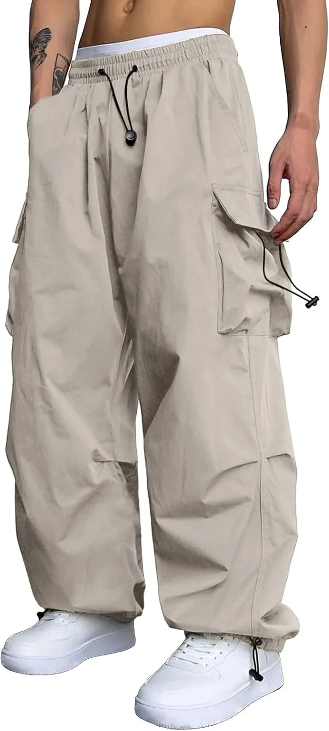 Men Cargo Joggers Pants Parachute Pants Lounge Drawstring Relaxed Fit Hip Hop Lightweight Stretch Loose Workout Pants