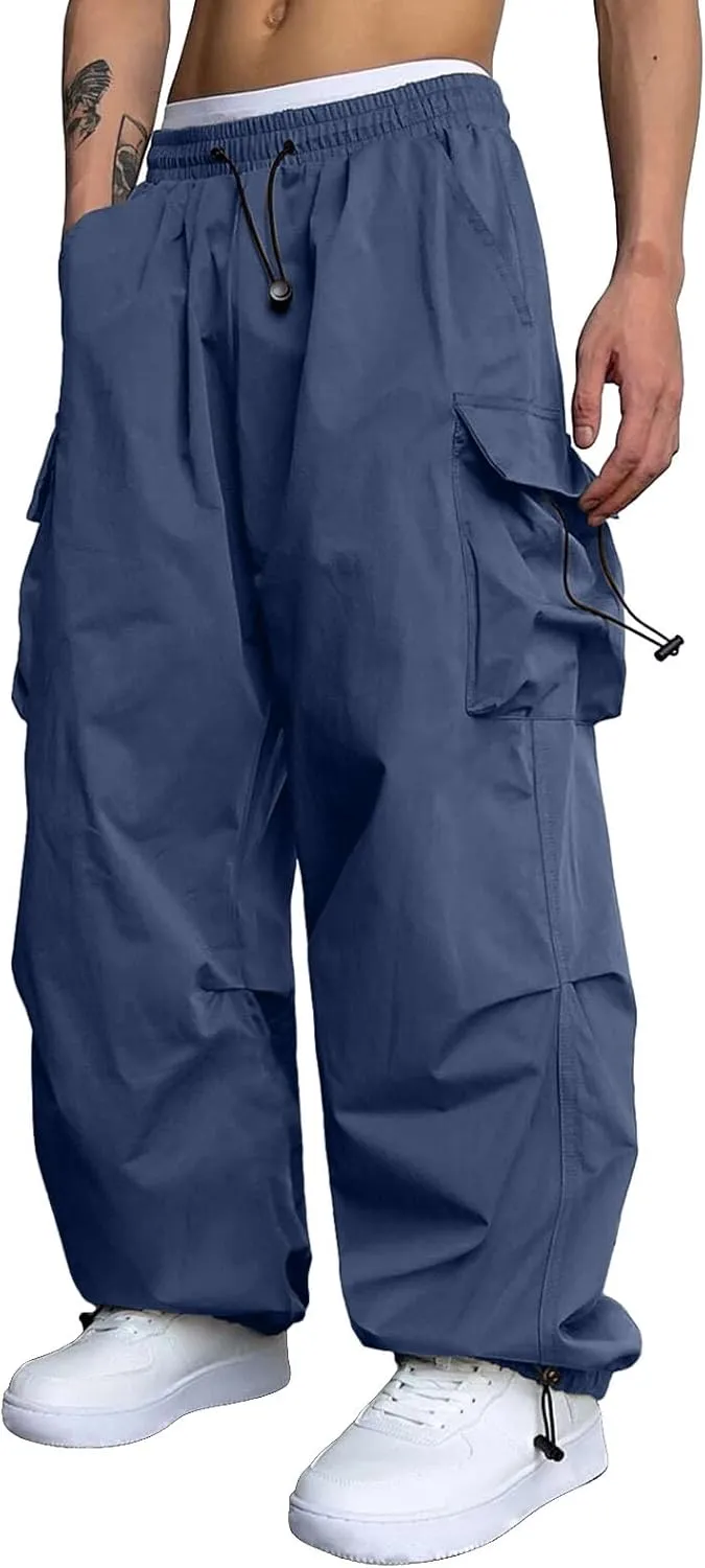 Men Cargo Joggers Pants Parachute Pants Lounge Drawstring Relaxed Fit Hip Hop Lightweight Stretch Loose Workout Pants