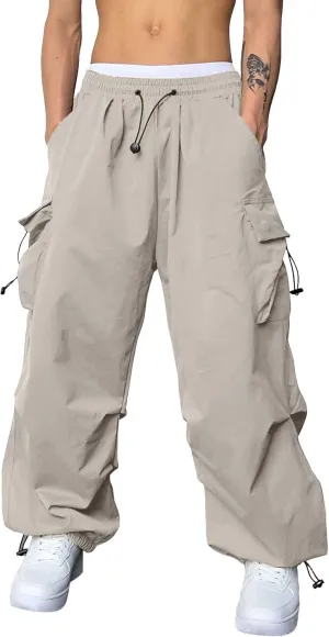 Men Cargo Joggers Pants Parachute Pants Lounge Drawstring Relaxed Fit Hip Hop Lightweight Stretch Loose Workout Pants
