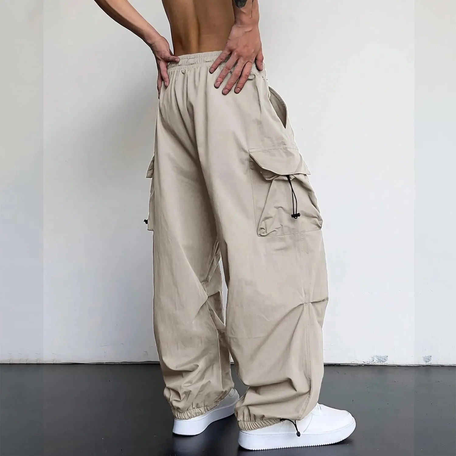 Men Cargo Joggers Pants Parachute Pants Lounge Drawstring Relaxed Fit Hip Hop Lightweight Stretch Loose Workout Pants
