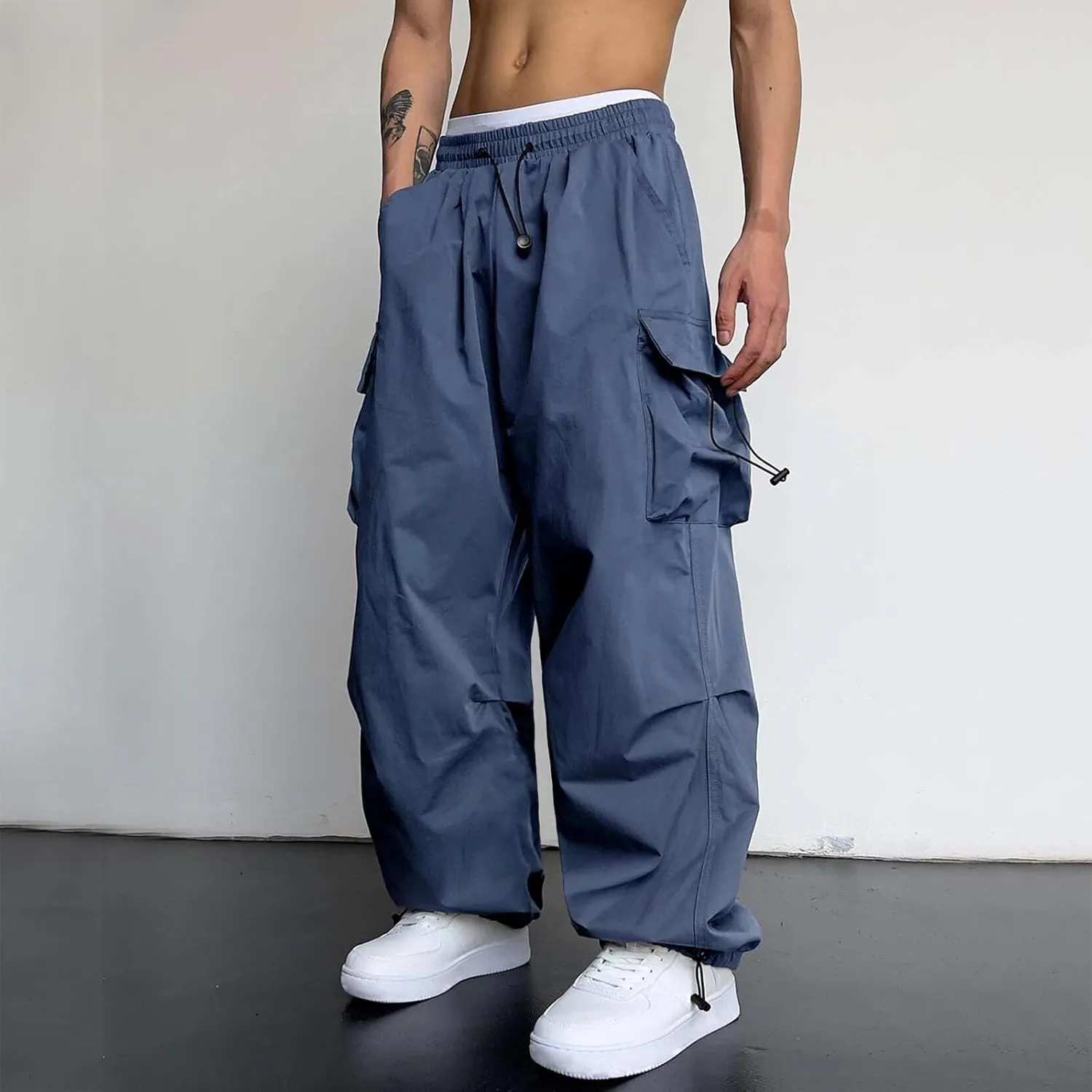 Men Cargo Joggers Pants Parachute Pants Lounge Drawstring Relaxed Fit Hip Hop Lightweight Stretch Loose Workout Pants