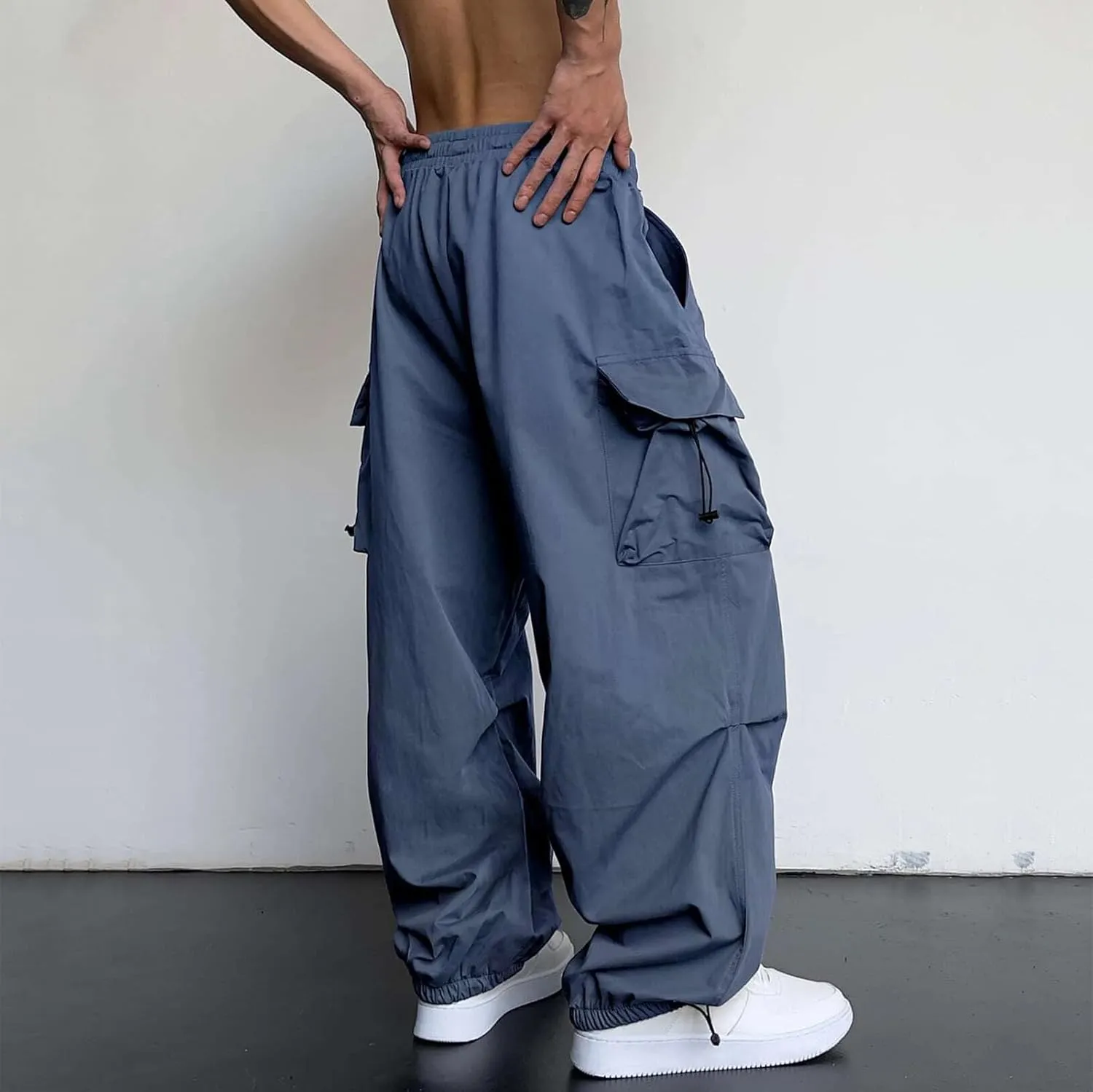 Men Cargo Joggers Pants Parachute Pants Lounge Drawstring Relaxed Fit Hip Hop Lightweight Stretch Loose Workout Pants