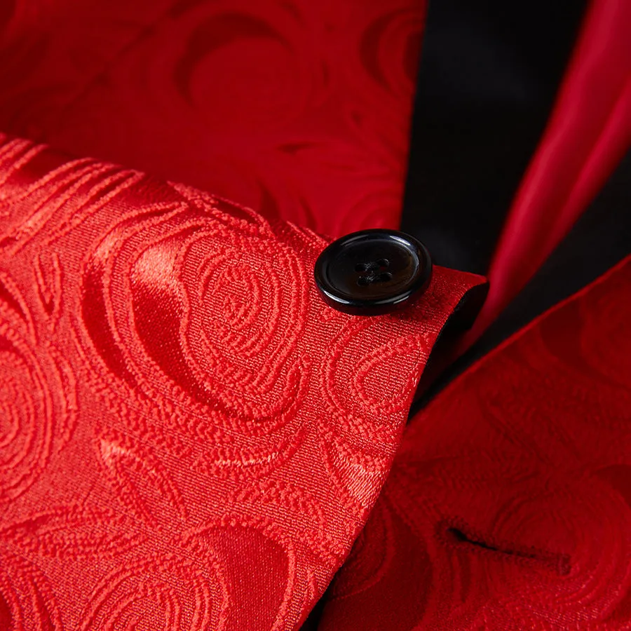 Men's 2-Piece Rose Jacquard Red Wedding Suit for Groom