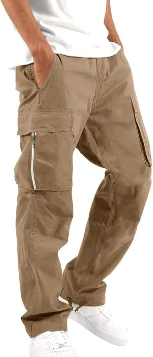 Men's 2025 Summer Casual Cargo Sweatpants, Loose Fit Waist Drawstring Joggers Tactical Pants for Men with Multi Pockets