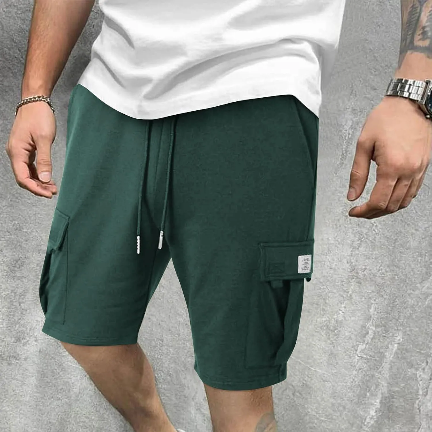 Mens Cargo Sweat Shorts Casual Drawstring Elastic Waist Athletic Workout Gym Jogger Shorts with Multi Pockets
