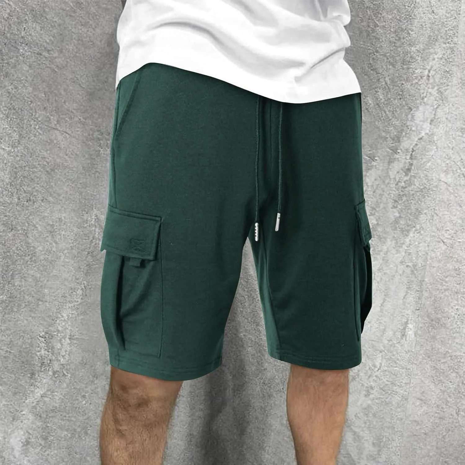 Mens Cargo Sweat Shorts Casual Drawstring Elastic Waist Athletic Workout Gym Jogger Shorts with Multi Pockets