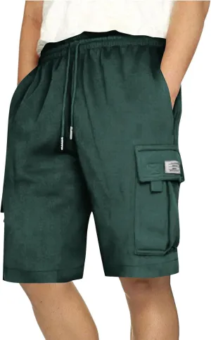 Mens Cargo Sweat Shorts Casual Drawstring Elastic Waist Athletic Workout Gym Jogger Shorts with Multi Pockets