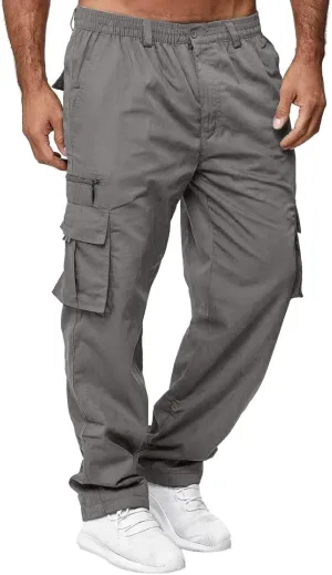 Men's Cargo Work Pants, Straight Leg Zipper Joggers Pants, Sports Fitness Casual Tactical Trousers with Muilt Pockets