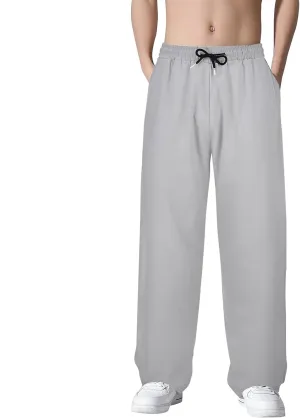 Mens Casual Linen Pants, Inseam Summer Elastic Waist Straight Leg Loose Fit Workout Beach Slacks, Sweatpants for Mens