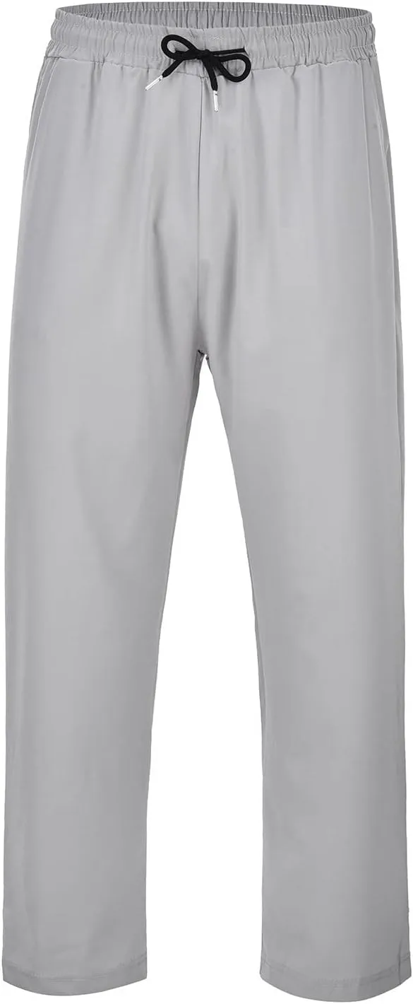 Mens Casual Linen Pants, Inseam Summer Elastic Waist Straight Leg Loose Fit Workout Beach Slacks, Sweatpants for Mens