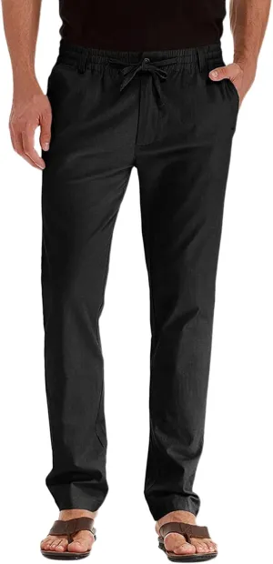 Men's Chino Pants Slim Fit Drawstring Elastic Waist Flat Front Stretch Straight Leg Pants Business Golf Casual Suit Pants
