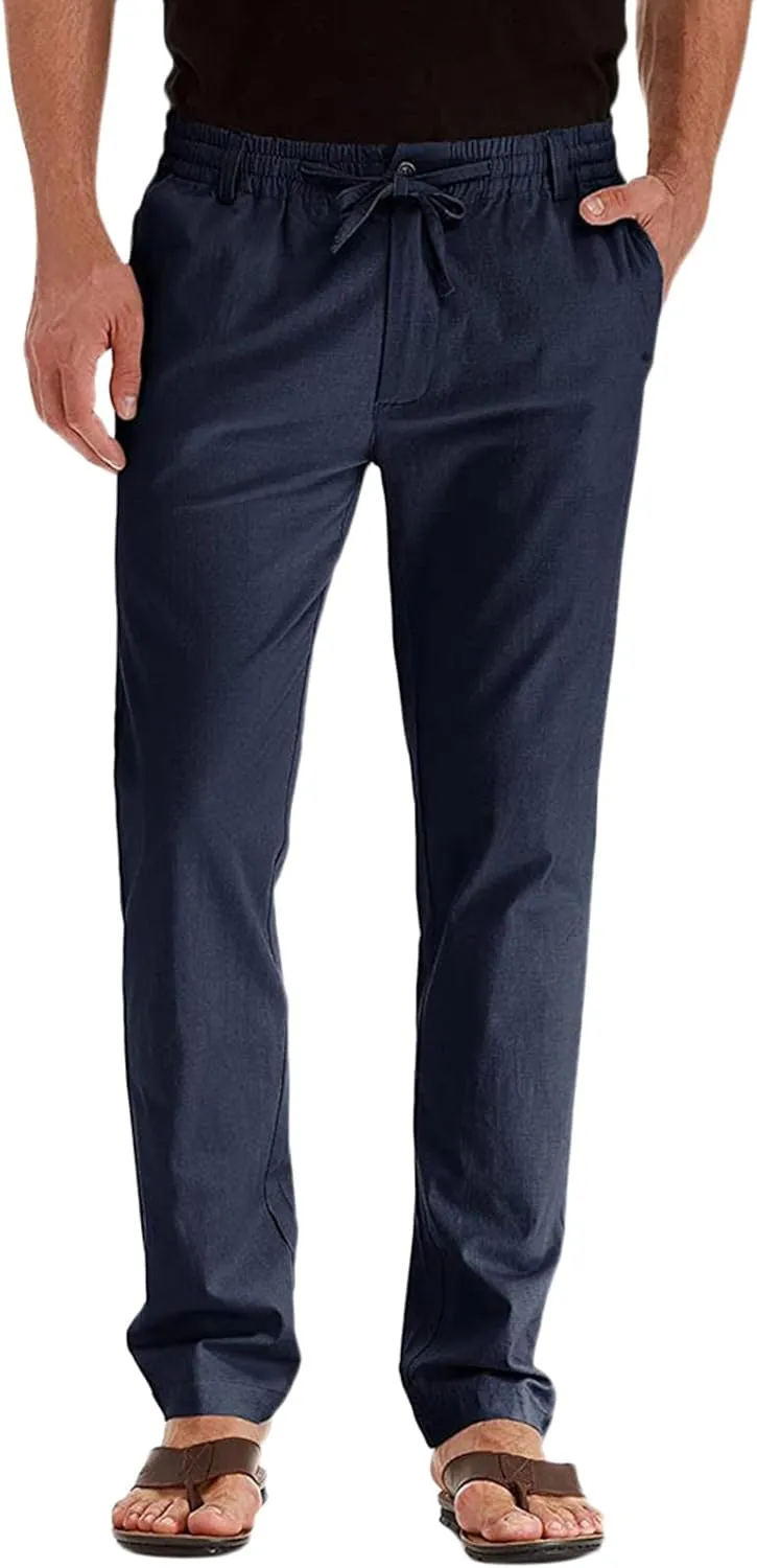 Men's Chino Pants Slim Fit Drawstring Elastic Waist Flat Front Stretch Straight Leg Pants Business Golf Casual Suit Pants